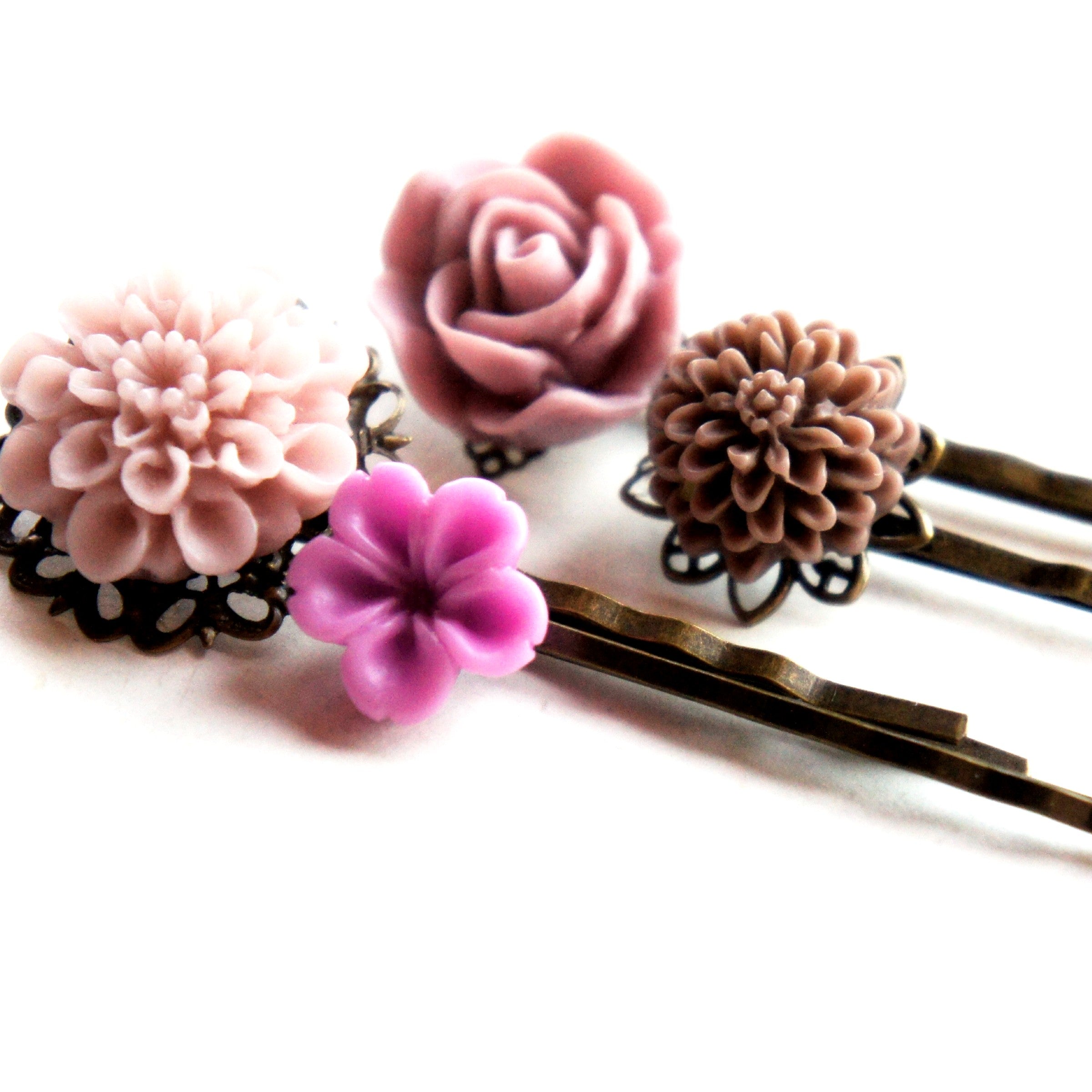 Shades of Purple Flower Hair Clips