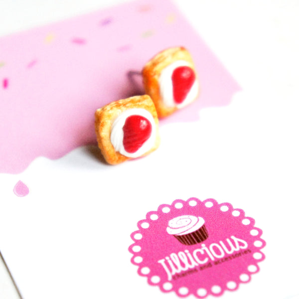 Strawberries and Cream Pastry Stud Earrings