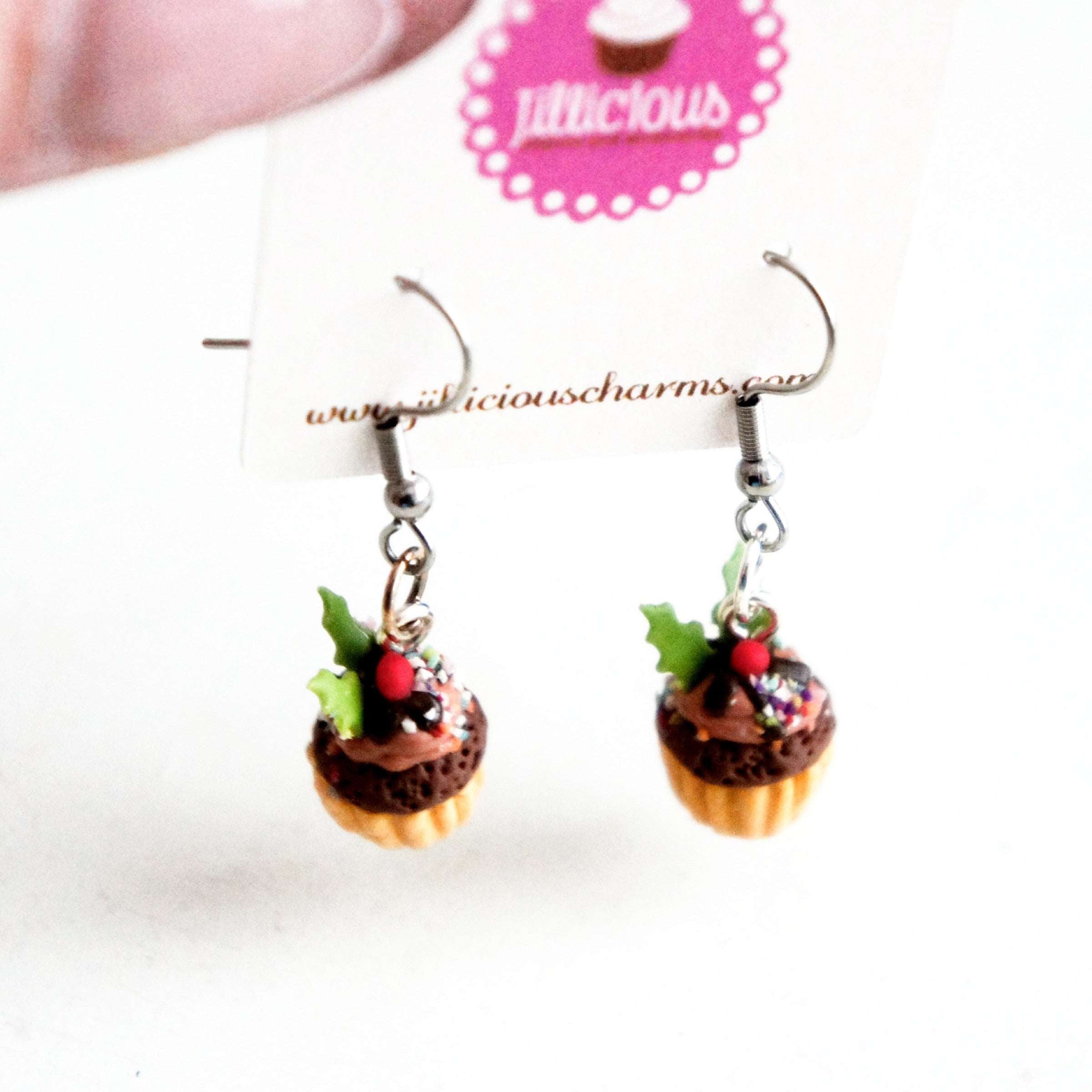 Christmas Cupcake Dangle Earrings - Jillicious charms and accessories