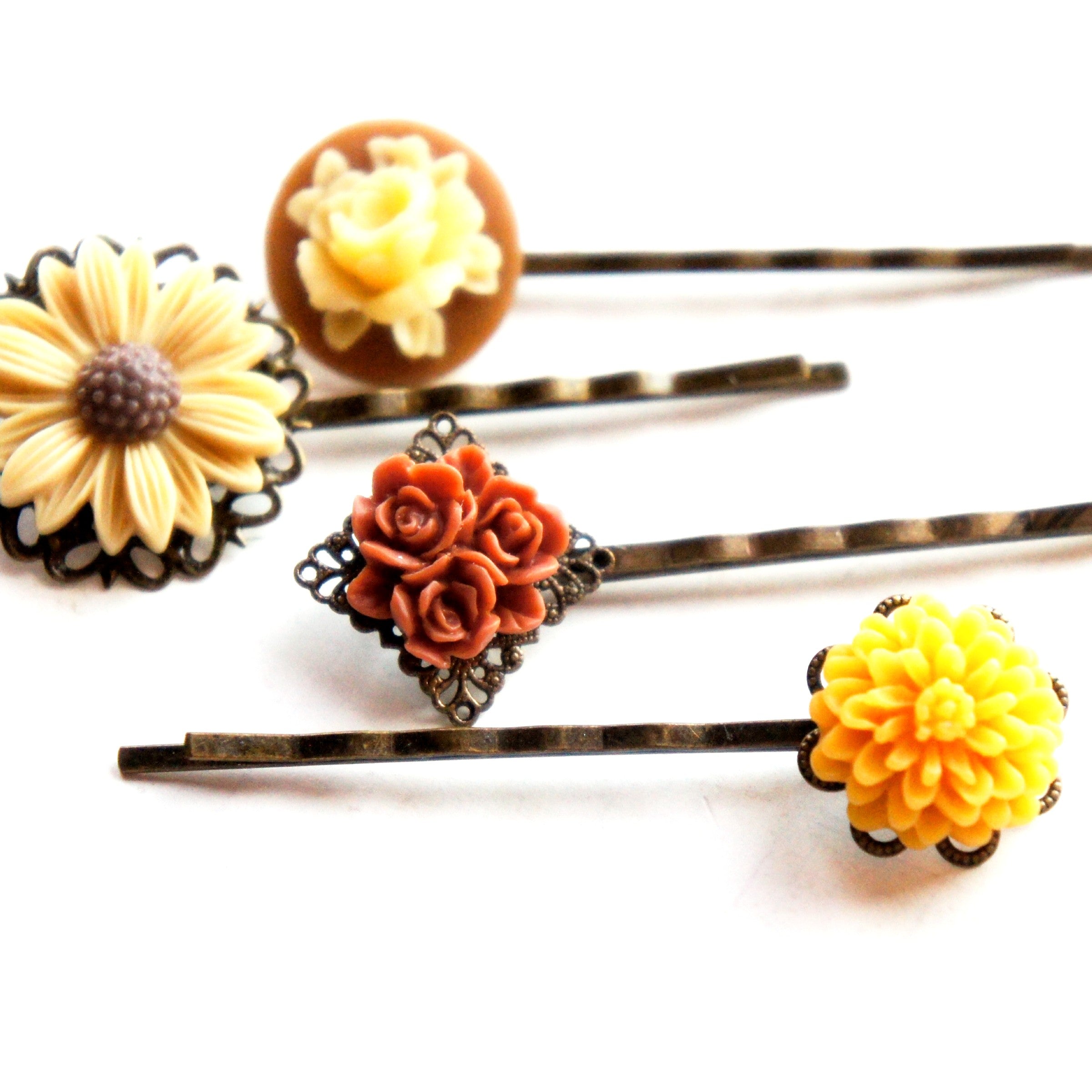 Shades of Brown Flower Hair Clips