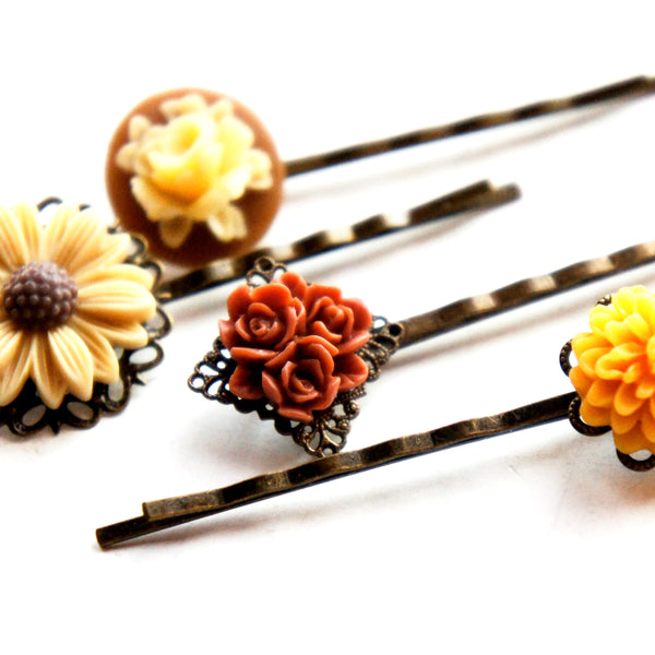 Shades of Brown Flower Hair Clips