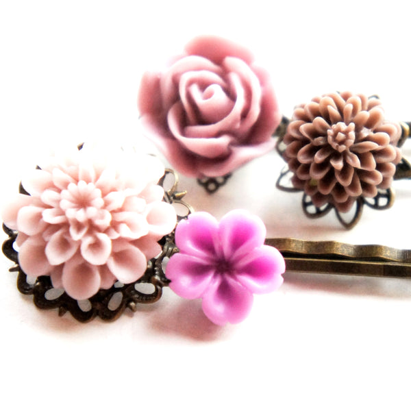 Shades of Purple Flower Hair Clips