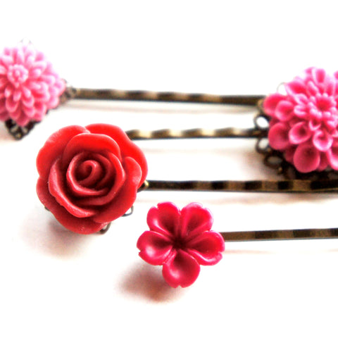 Shades of Pink Flower Hair Clips