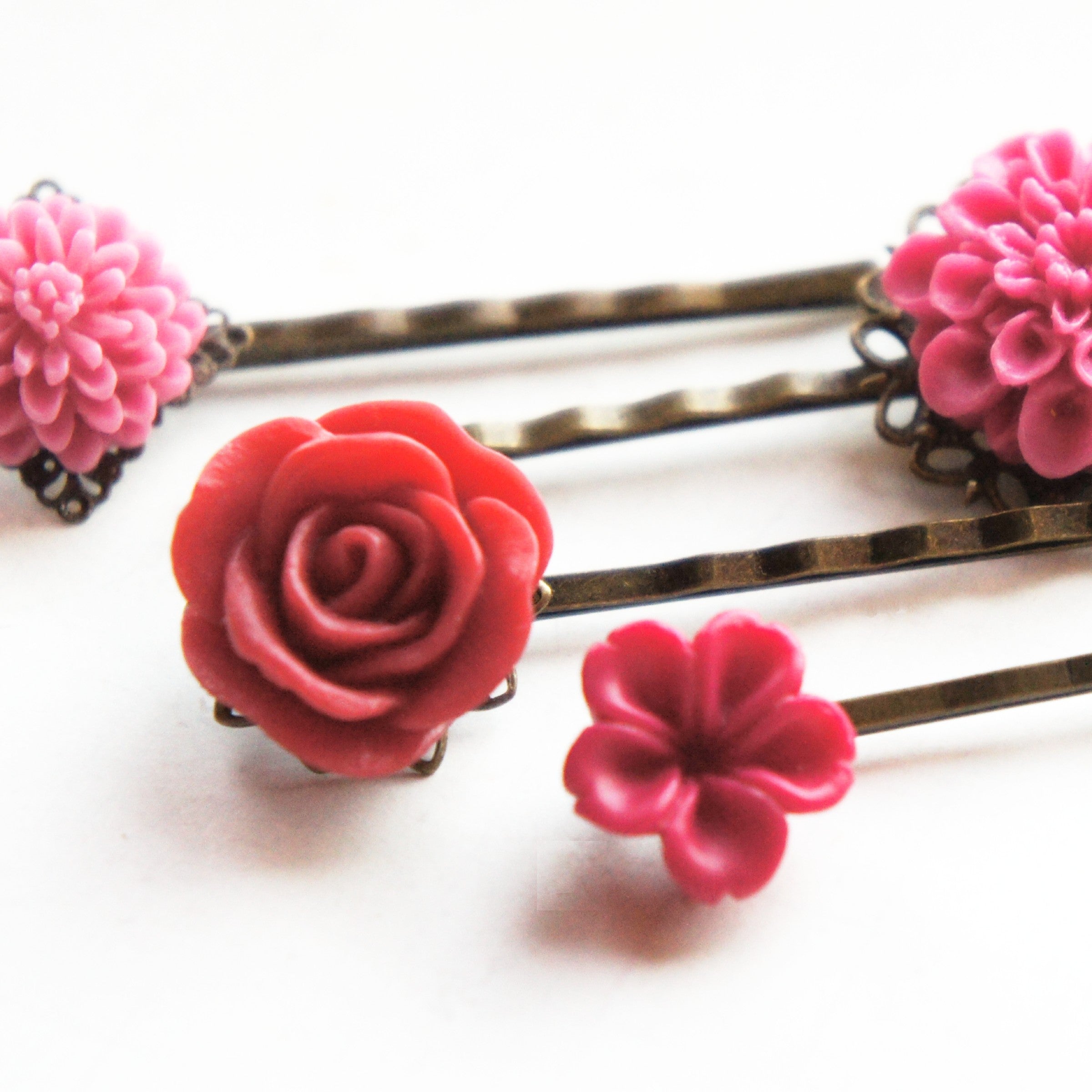 Shades of Pink Flower Hair Clips