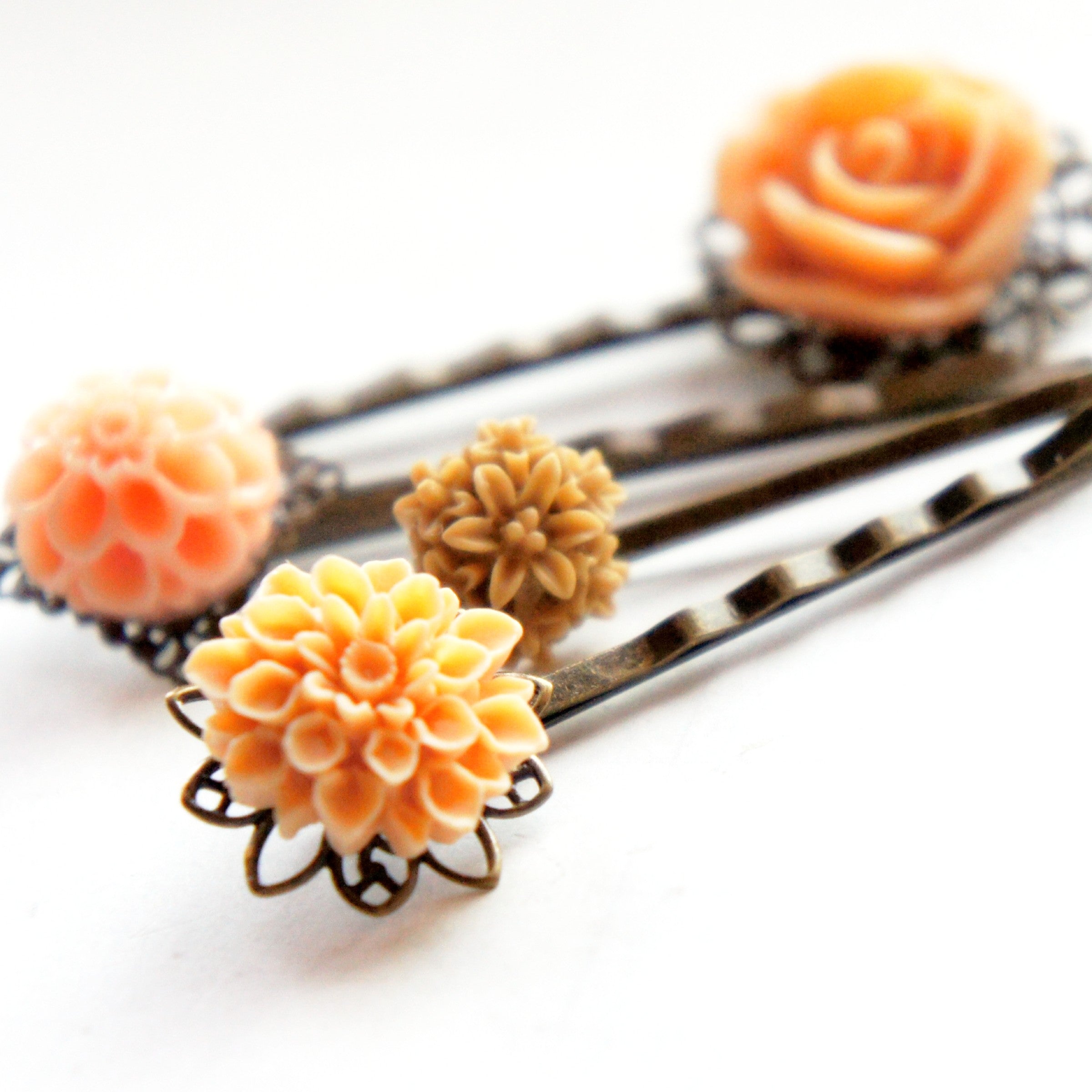 Shades of Peach Flower Hair Clips