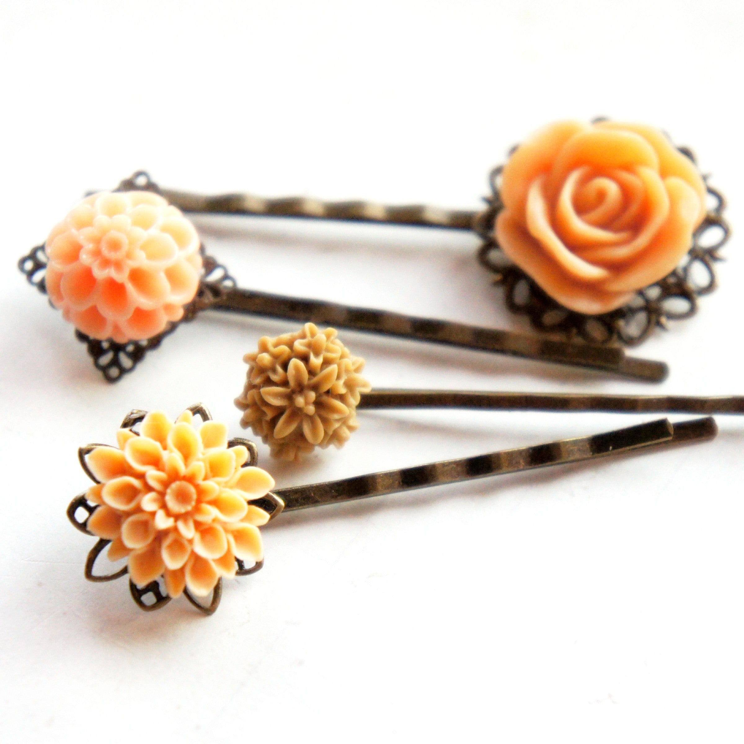 Shades of Peach Flower Hair Clips