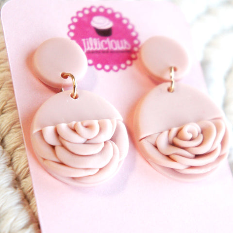 Pink Rose Dangle Earrings