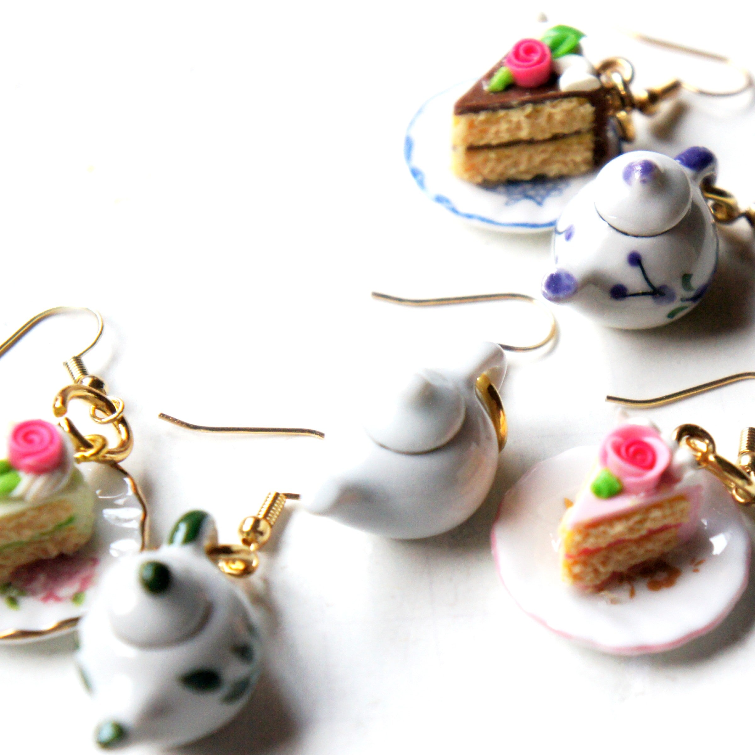 Teapot and Cake Dangle Earrings