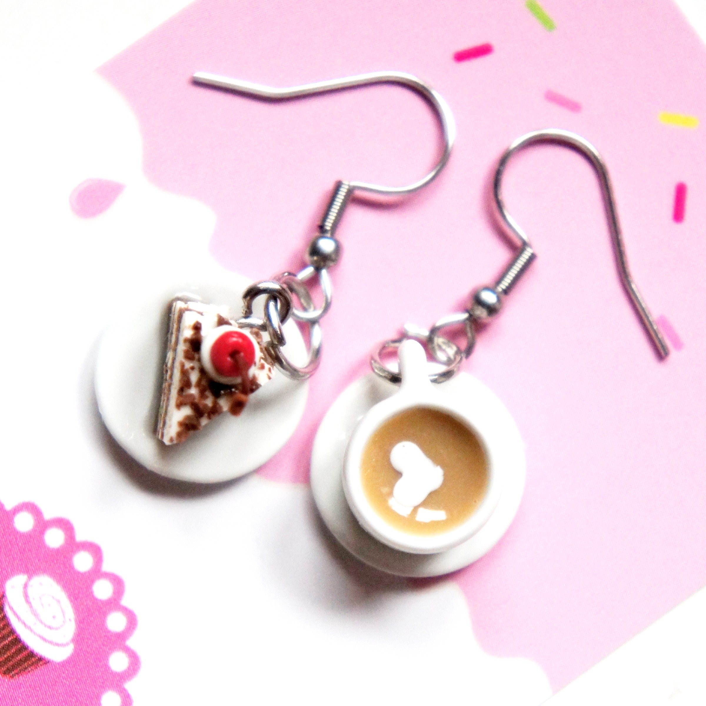 Cake and Coffee Dangle Earrings