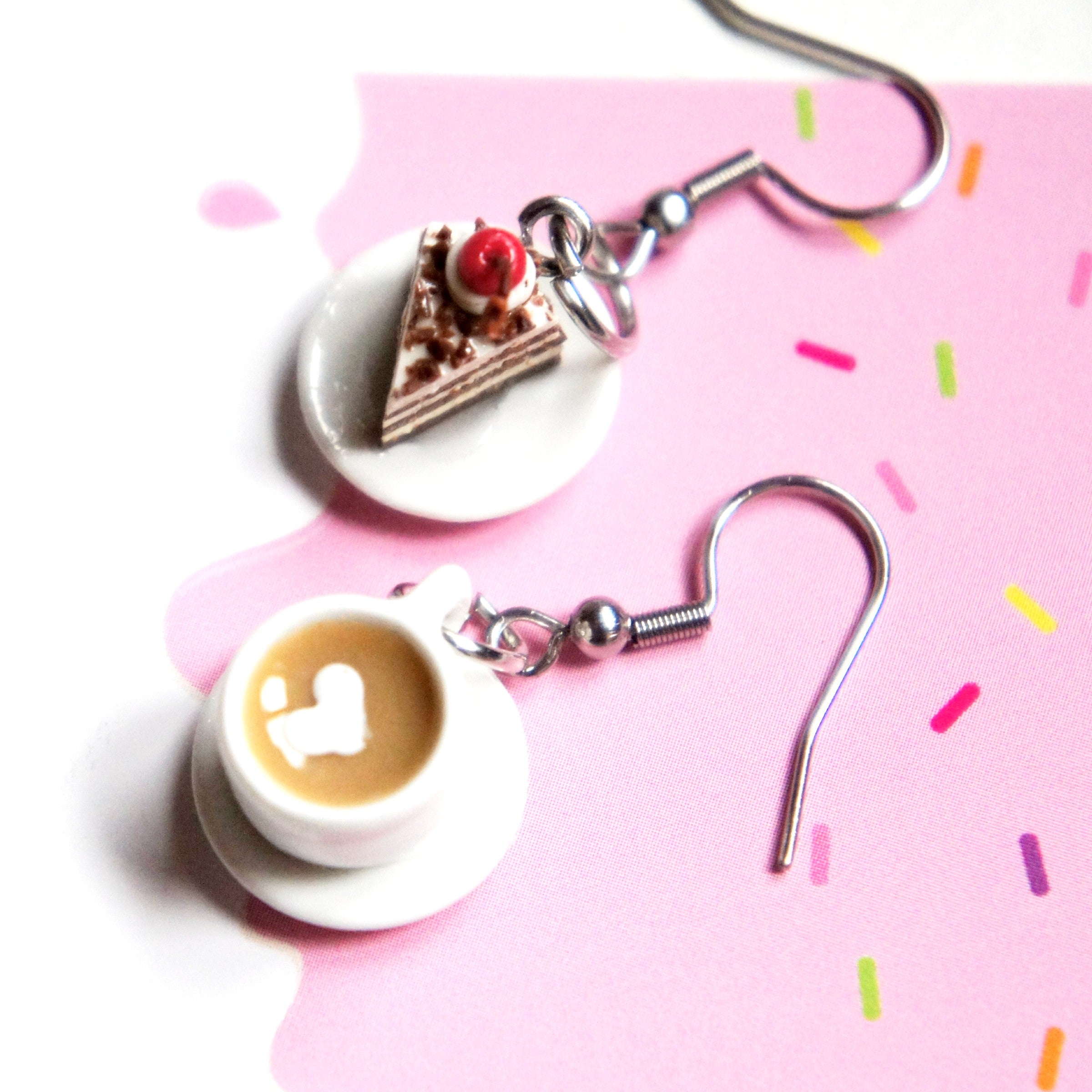 Cake and Coffee Dangle Earrings