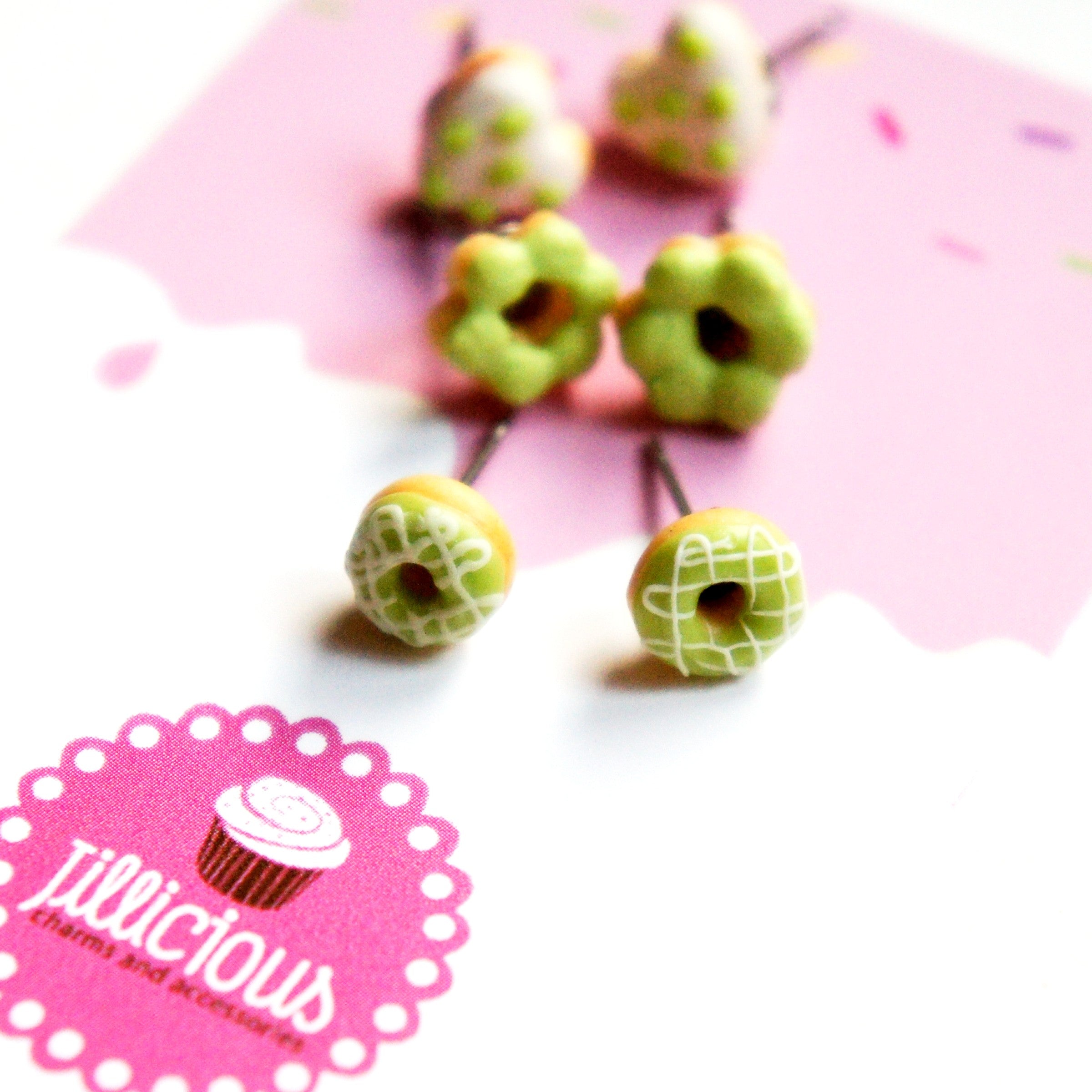 Matcha Green Tea Donut Earrings Set