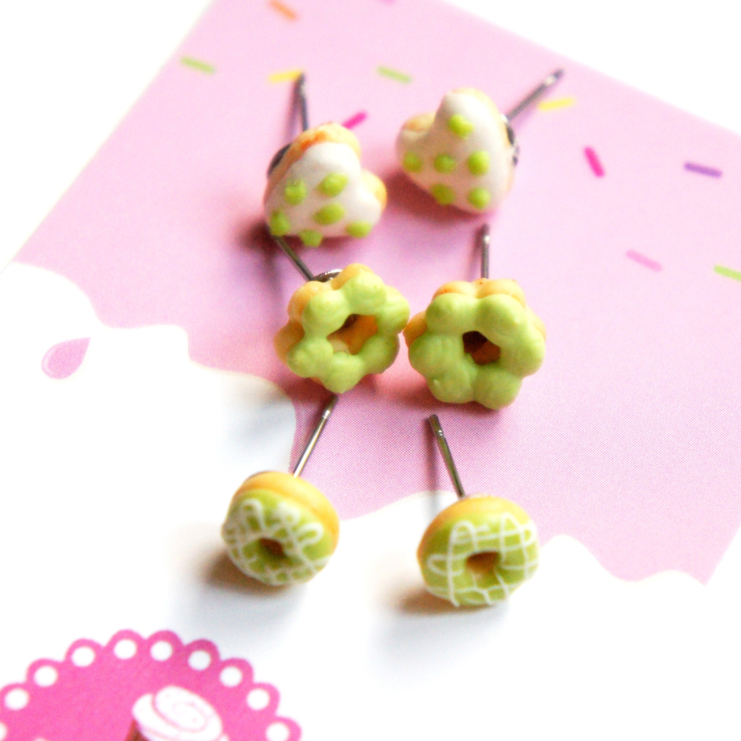 Matcha Green Tea Donut Earrings Set