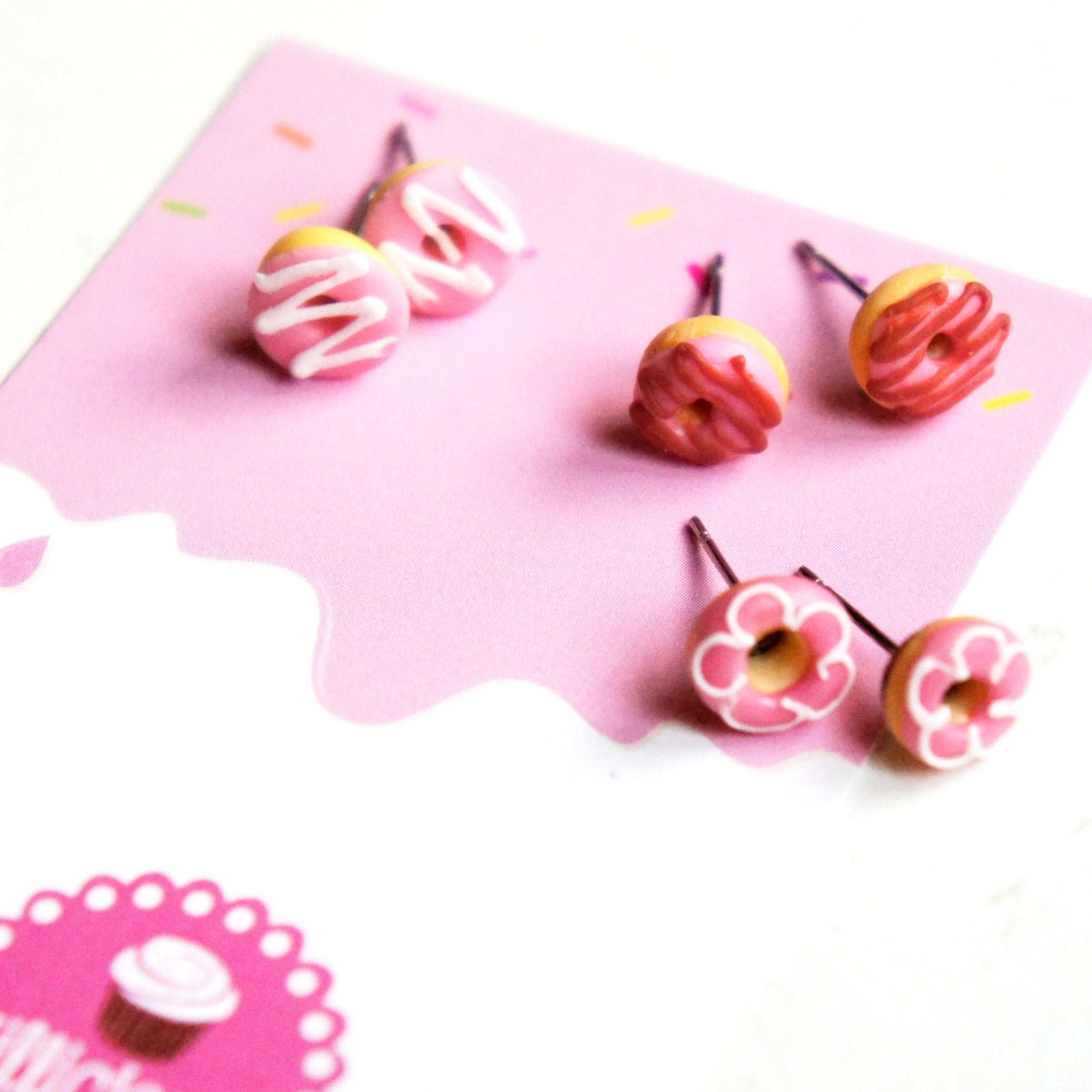 Strawberry Donuts Earrings Set