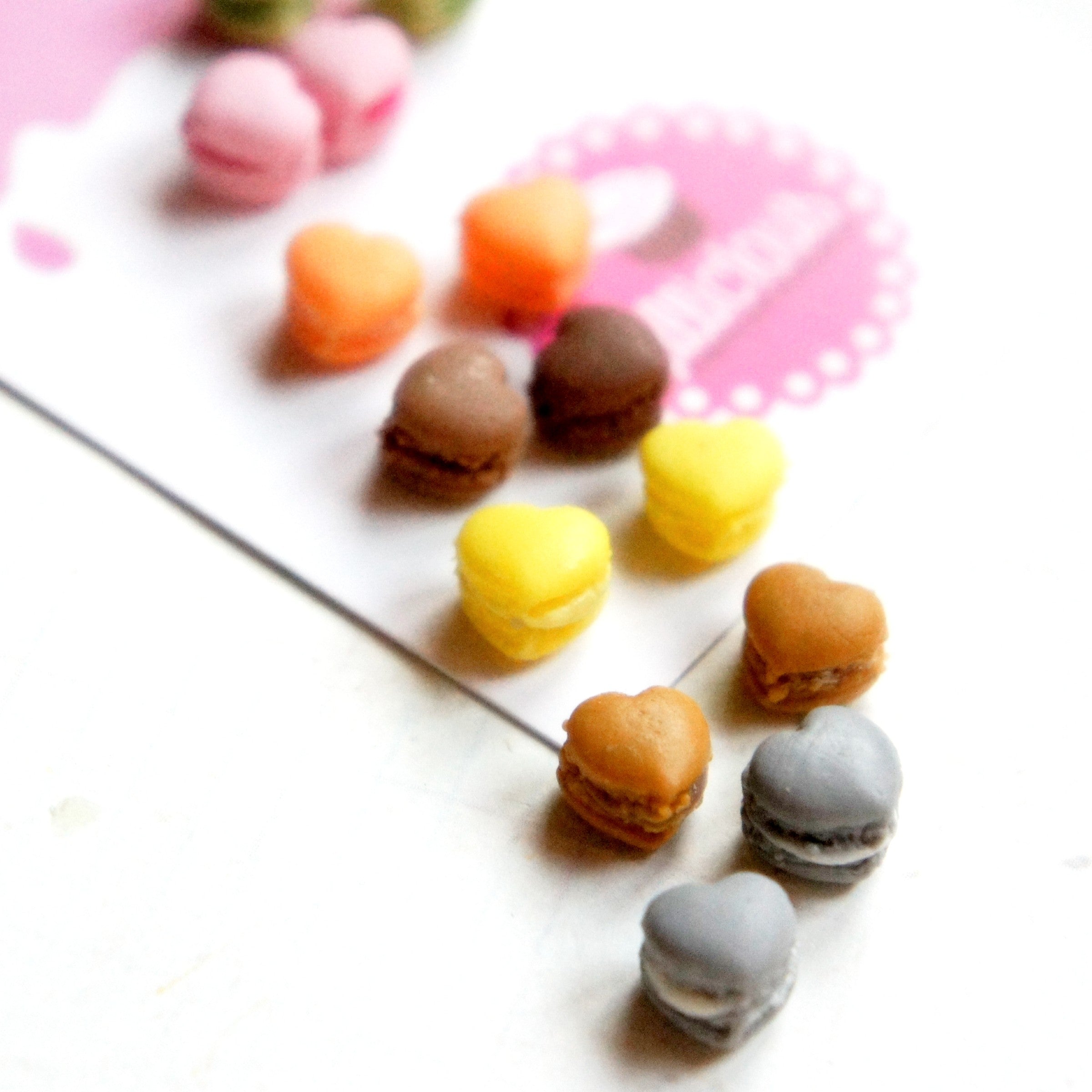 French Macaron Hearts Stud Earrings