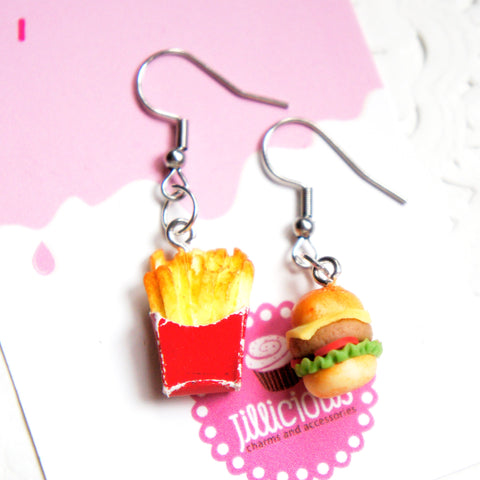 Burger and Fries Dangle Earrings