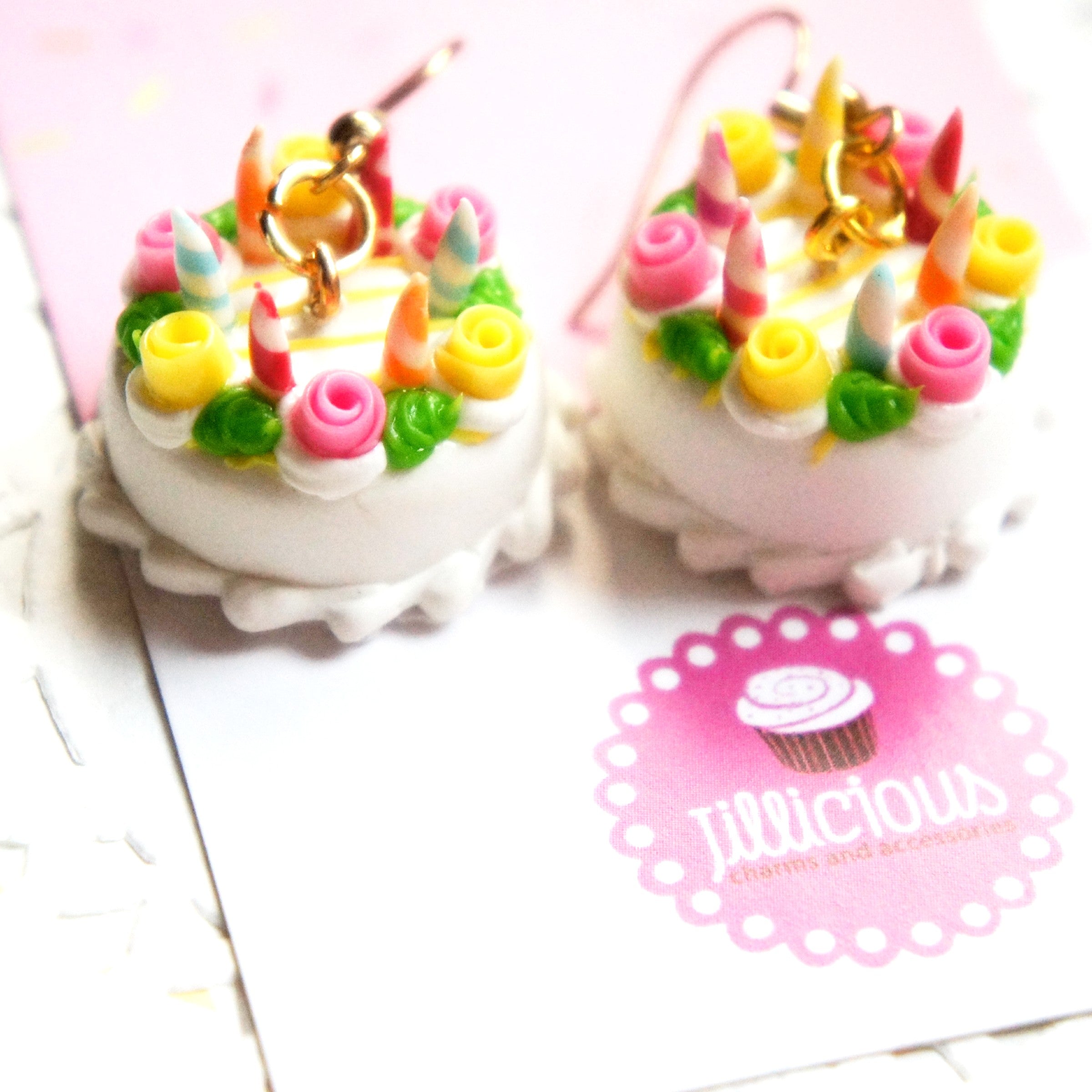 Happy Birthday Cake Dangle Earrings