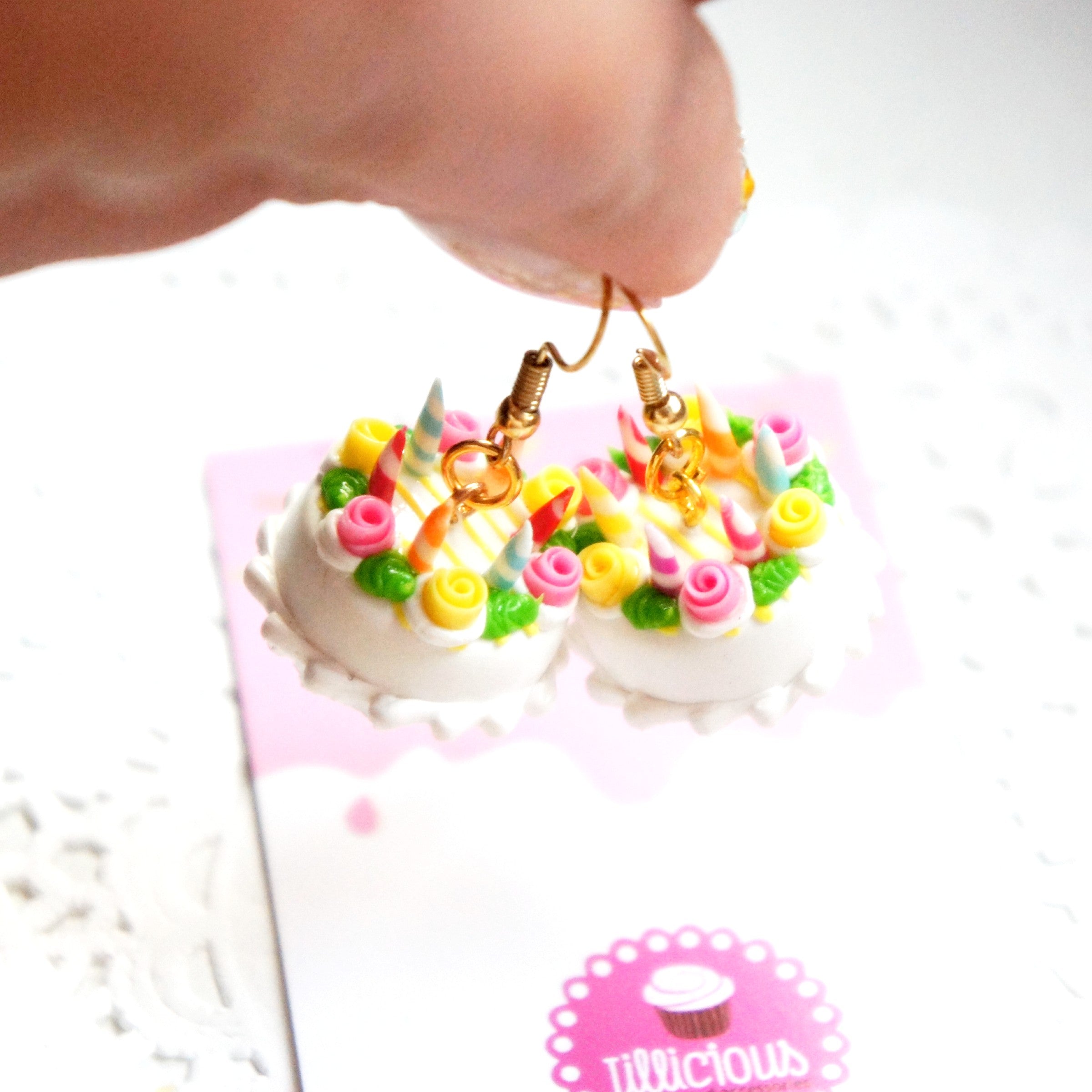 Happy Birthday Cake Dangle Earrings