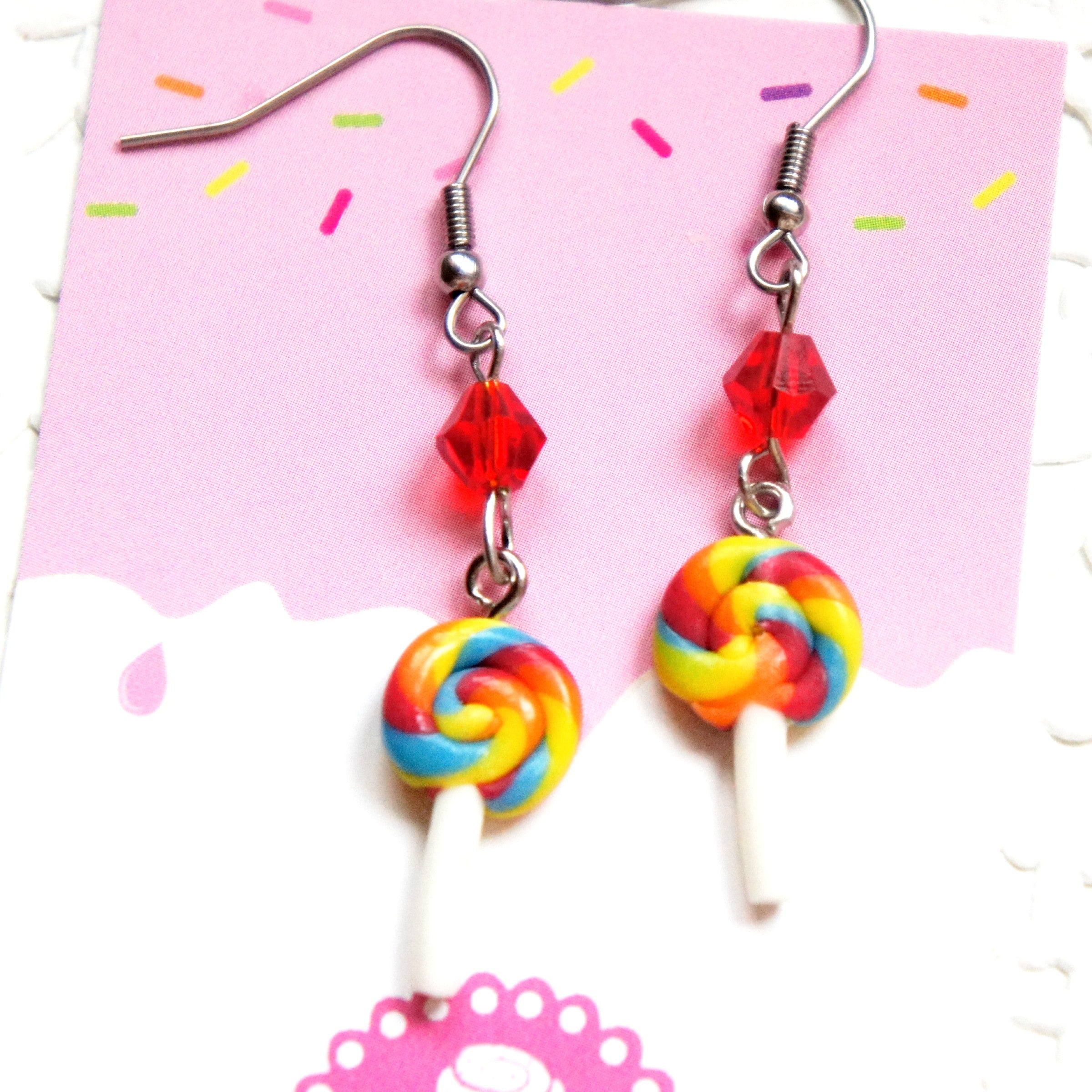 Rainbow Lollipop Swirl Dangle Earrings