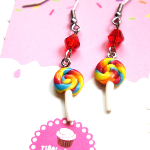 Rainbow Lollipop Swirl Dangle Earrings