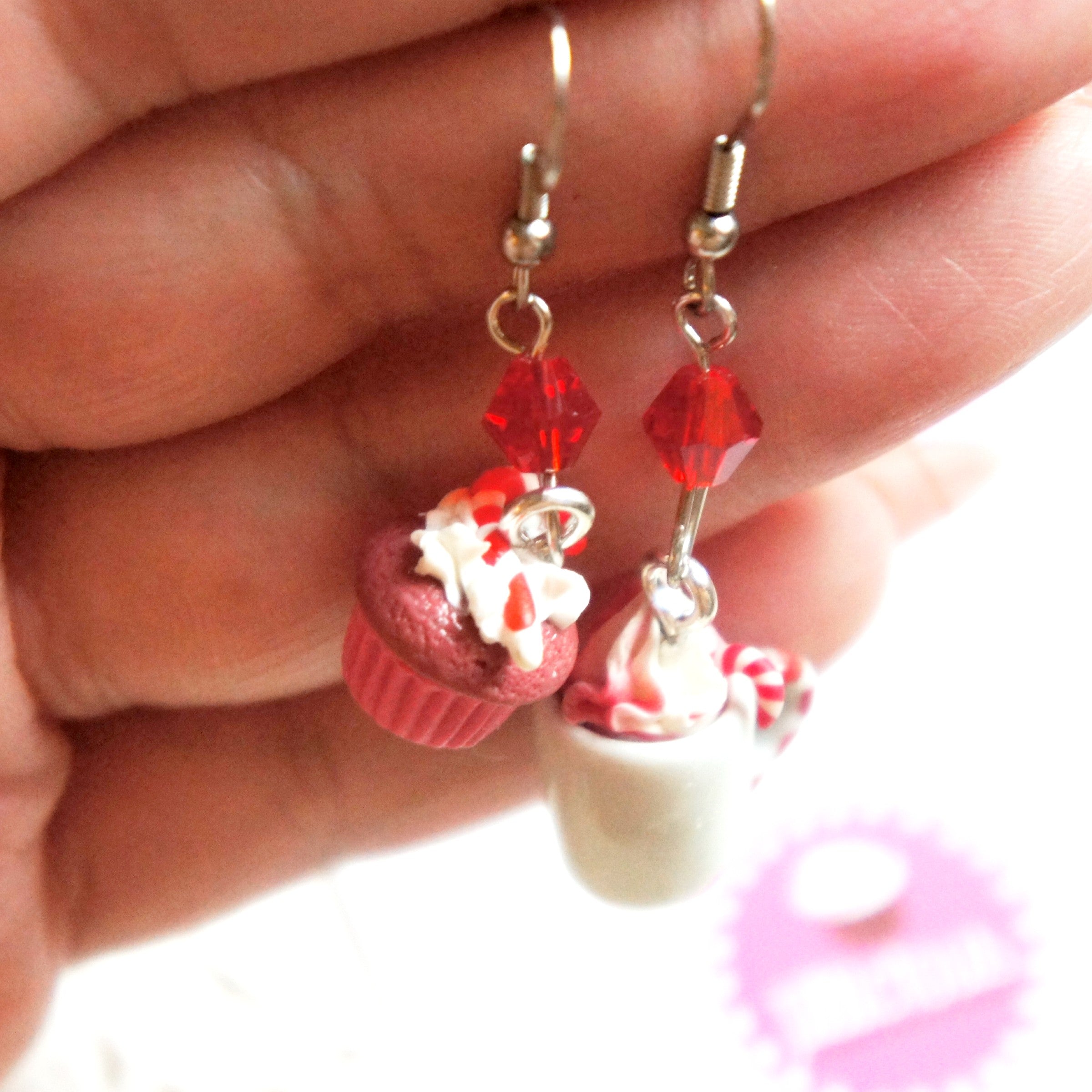 Candycane Cupcake and Hot Cocoa Dangle Earrings