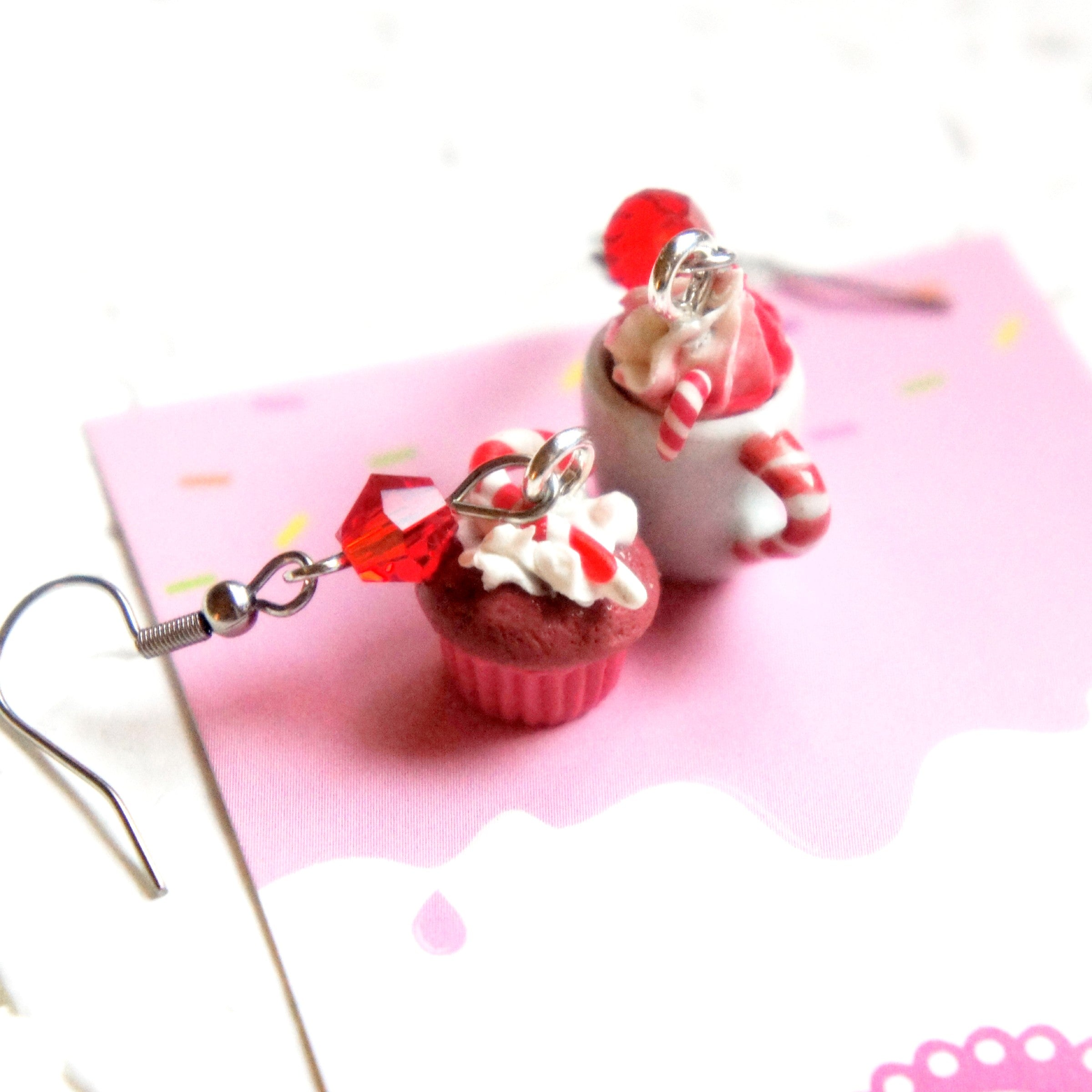 Candycane Cupcake and Hot Cocoa Dangle Earrings