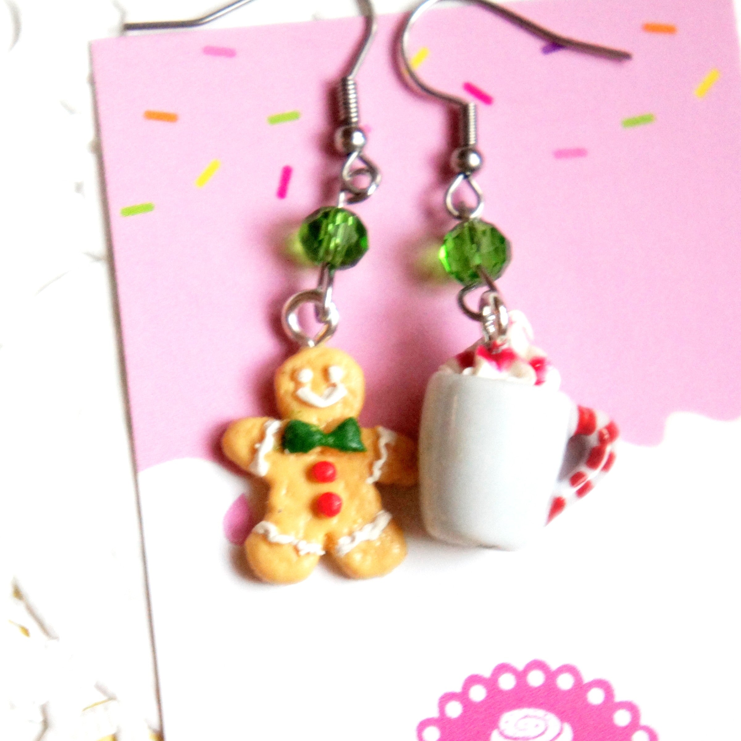 Gingerbread Cookie and Hot Cocoa Dangle Earrings