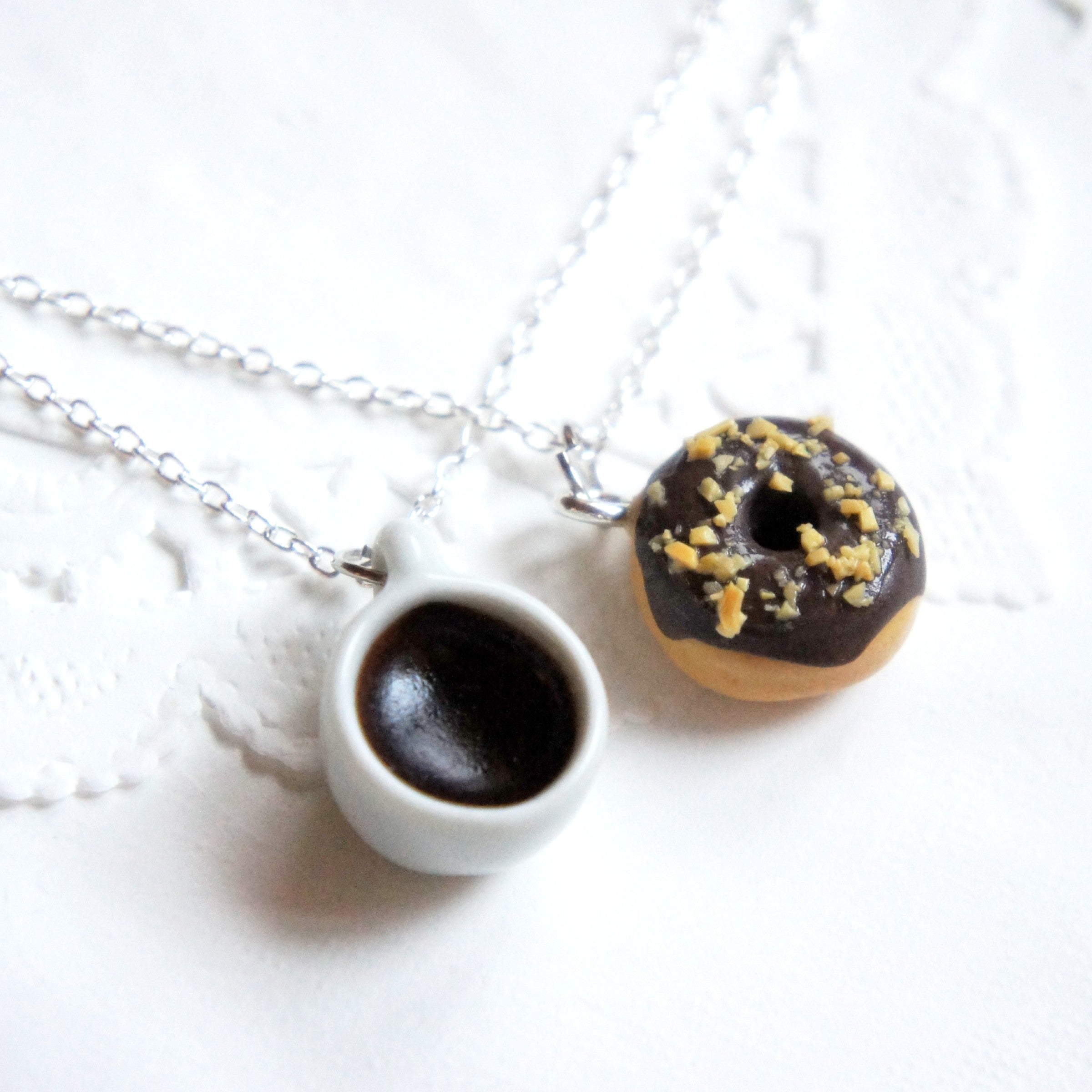 Donut and Coffee Friendship Necklace Set