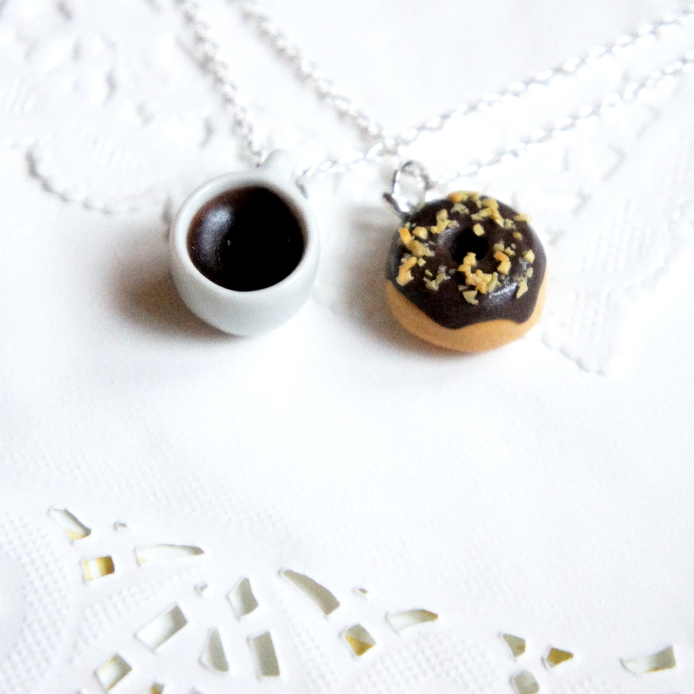 Donut and Coffee Friendship Necklace Set