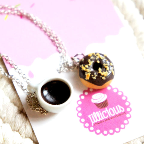 Donut and Coffee Friendship Necklace Set