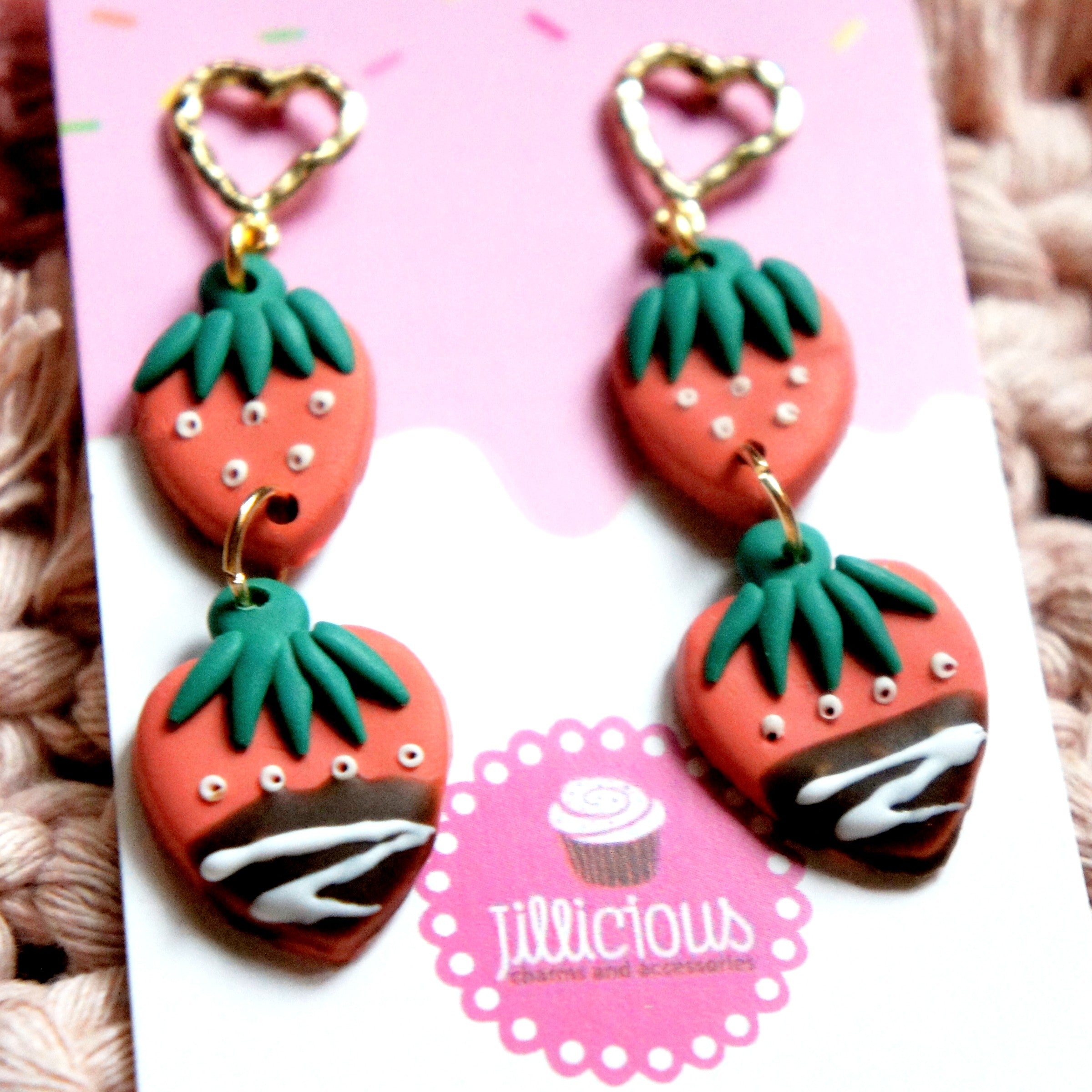 Chocolate Dipped Strawberries Dangle Earrings