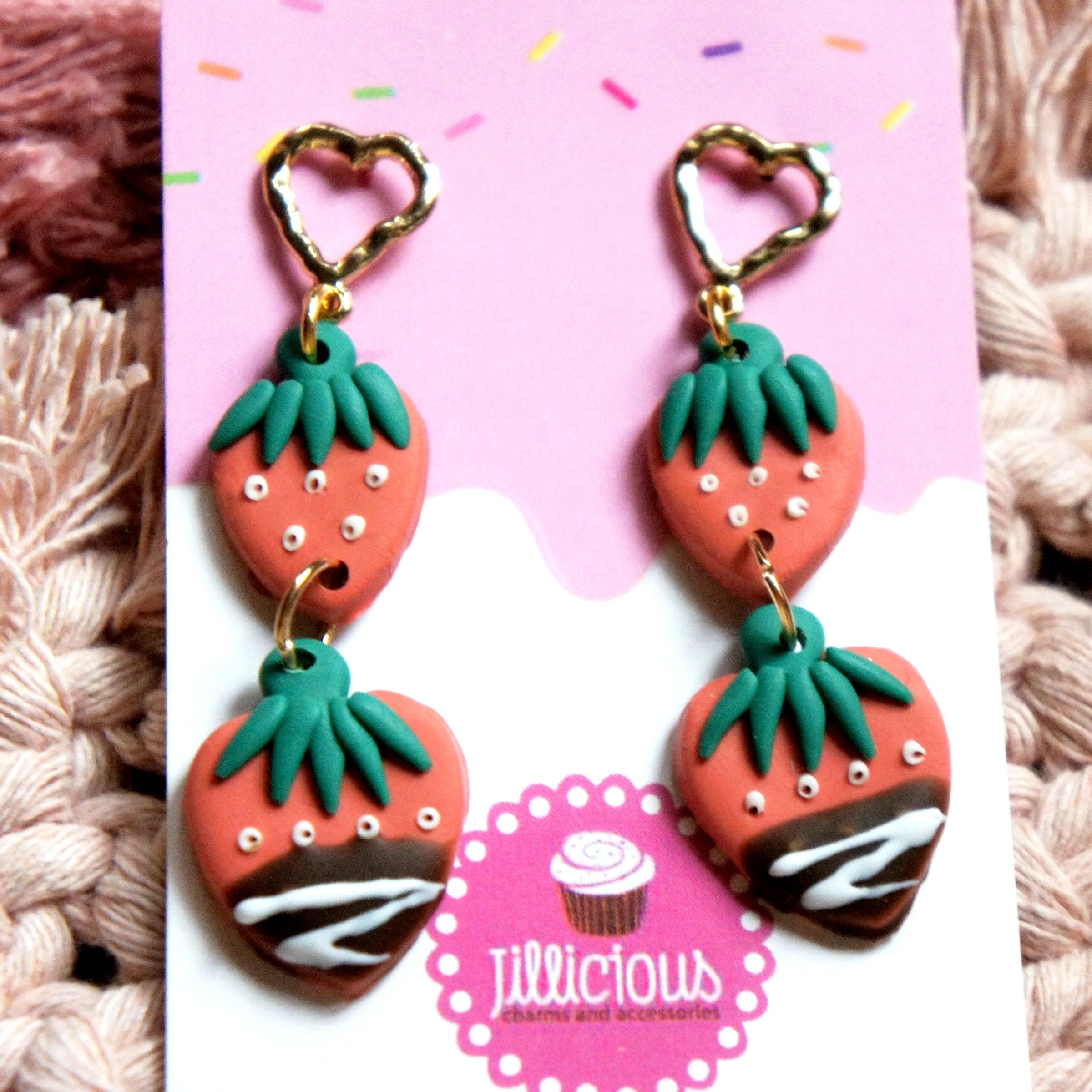 Chocolate Dipped Strawberries Dangle Earrings