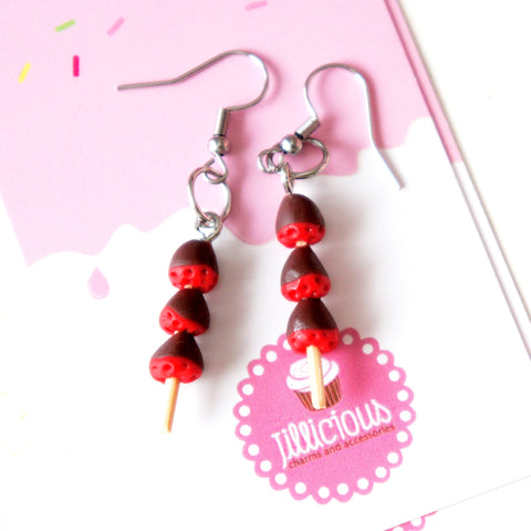 Chocolate Dipped Strawberries Dangle Earrings