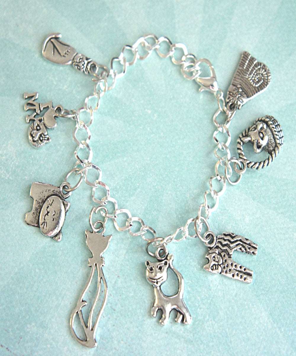 Six Cats Charm Bracelet  Sterling Silver Bracelet with 6 Unique Cat C   Mark Poulin Jewelry