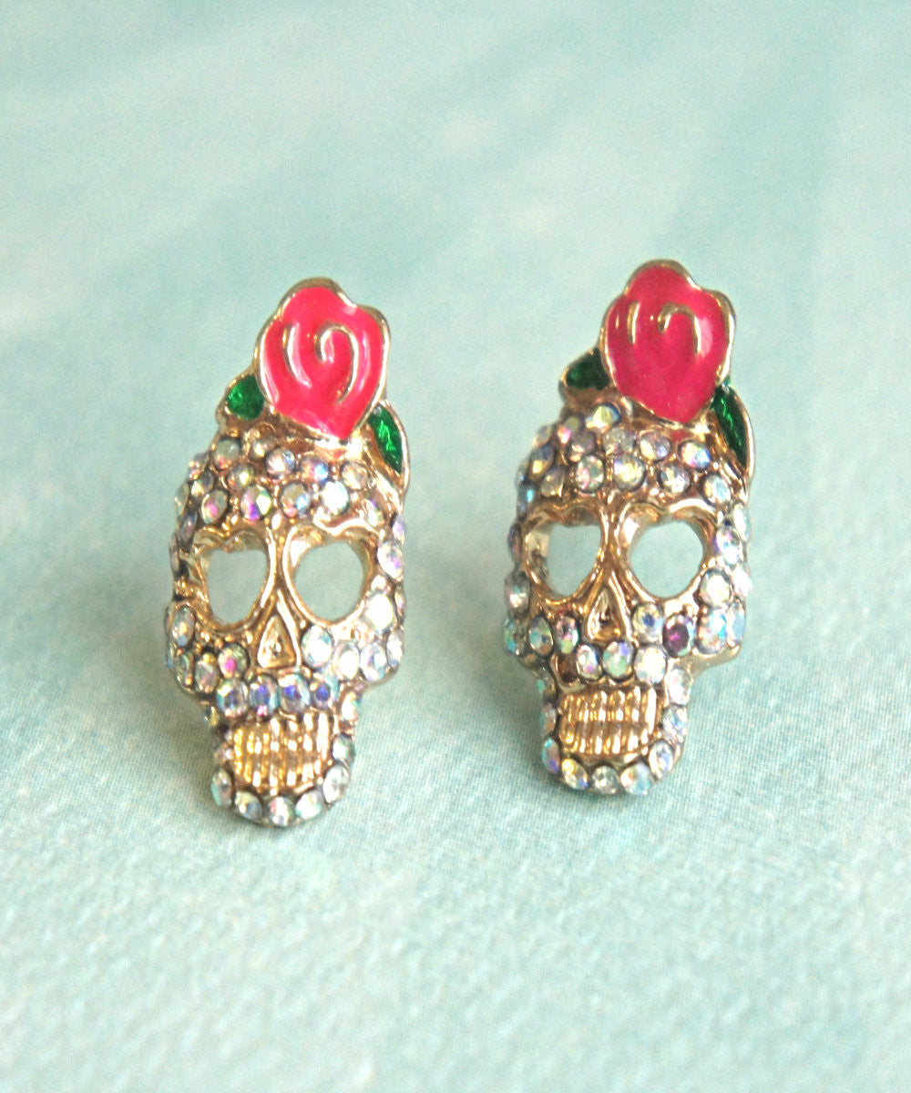 Sugar Skull Stud Earrings - Jillicious charms and accessories