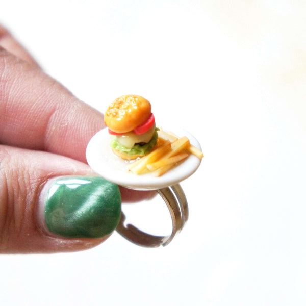 Burger and Fries Ring - Jillicious charms and accessories