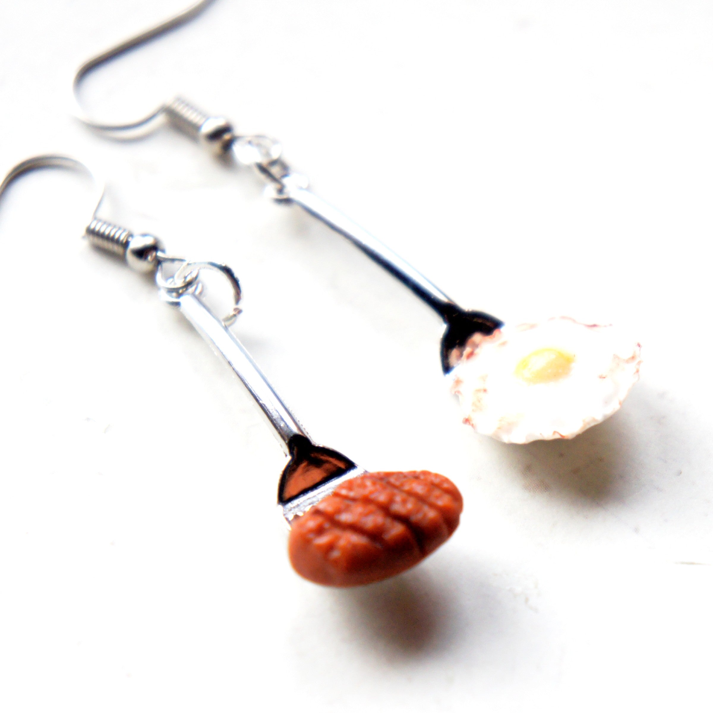 Steak and Egg Dangle Earrings - Jillicious charms and accessories