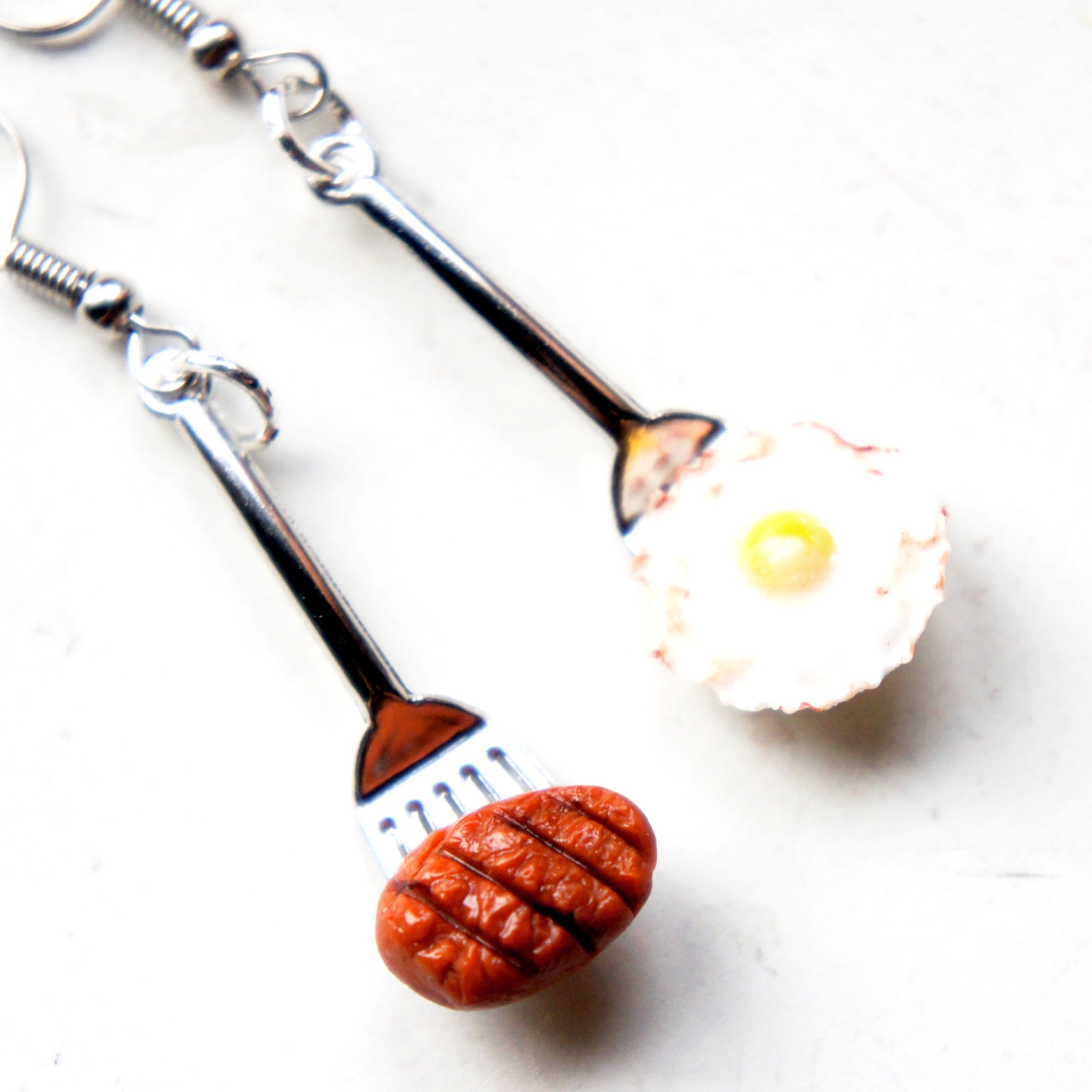 Steak and Egg Dangle Earrings - Jillicious charms and accessories