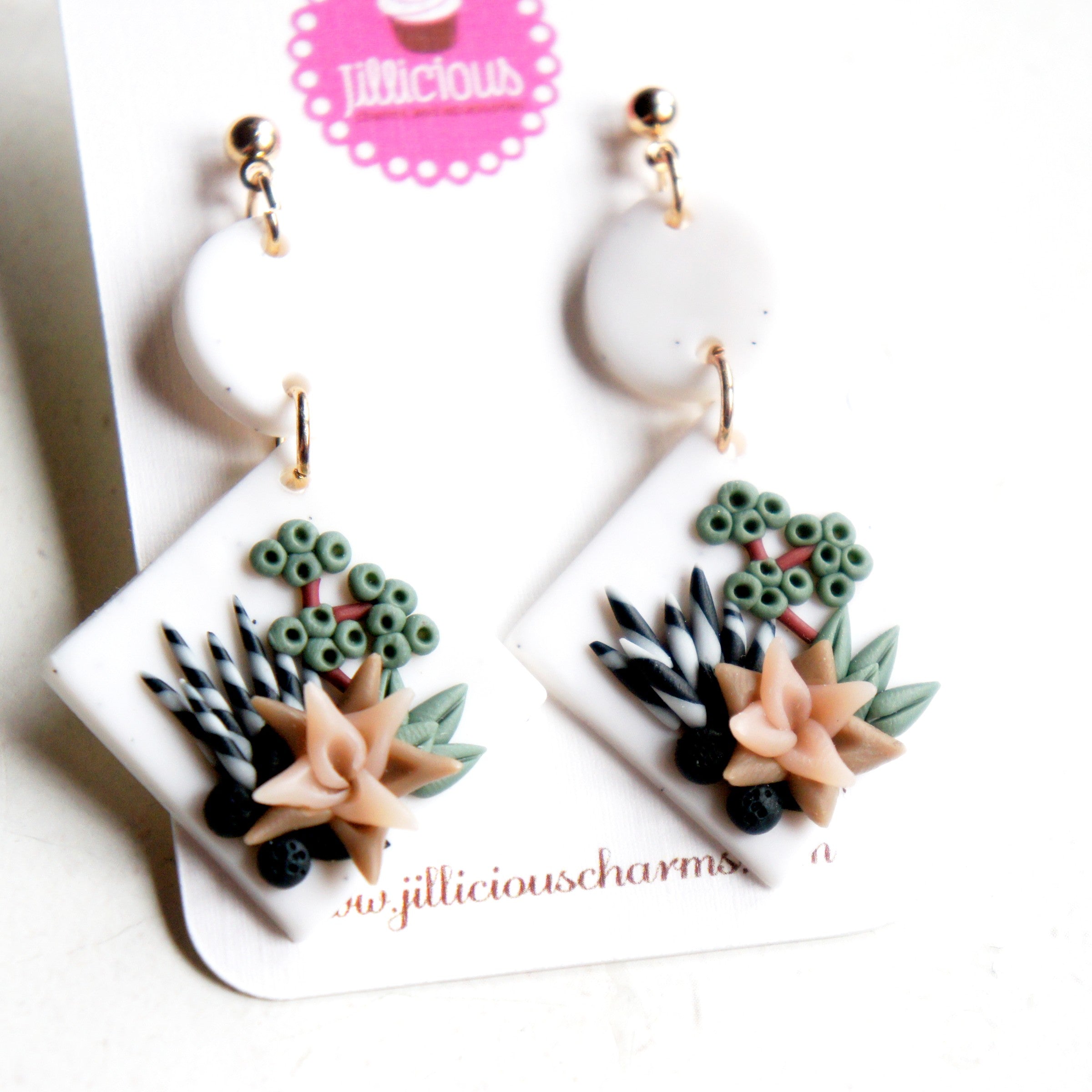 Succulent Bouquet Dangle Earrings - Jillicious charms and accessories