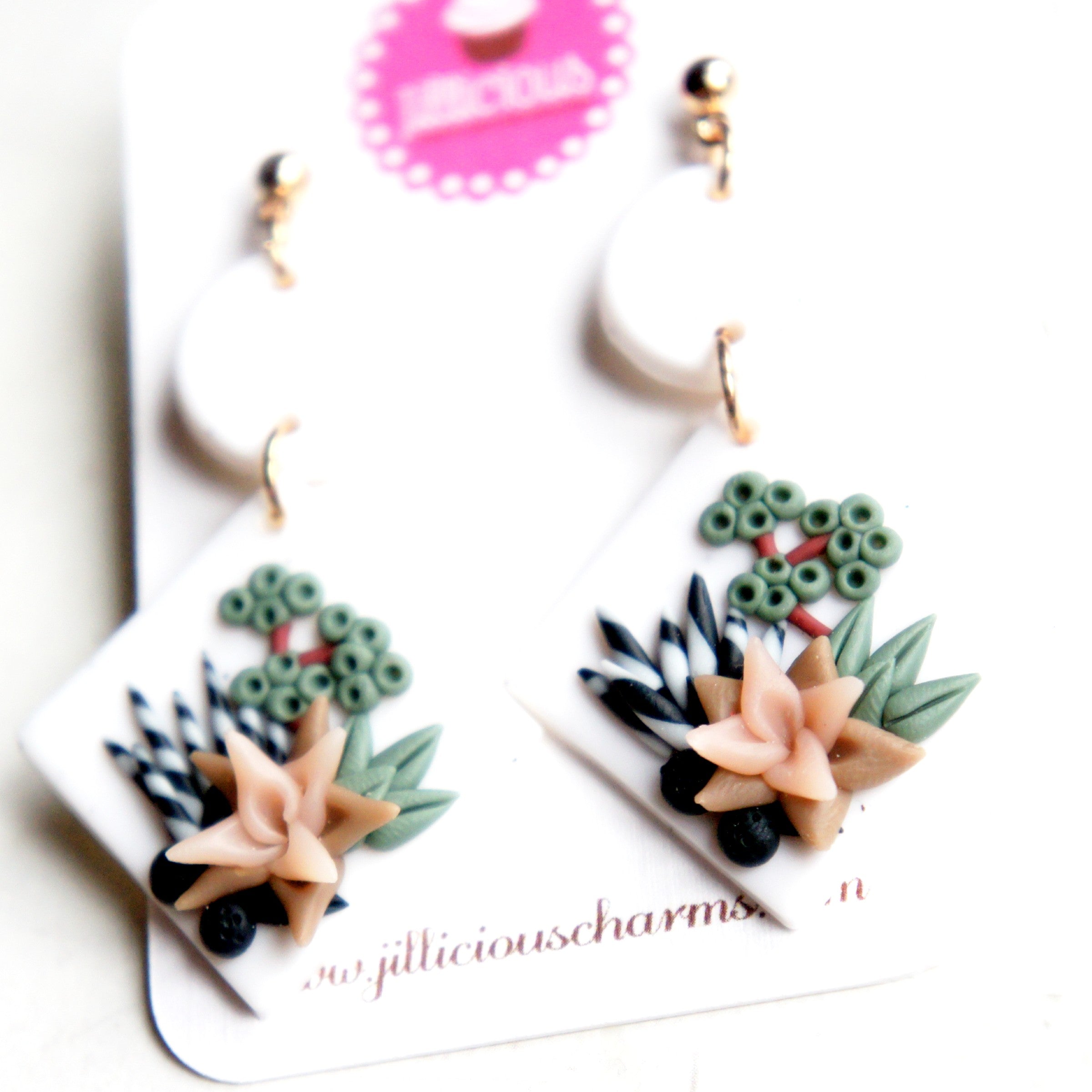 Succulent Bouquet Dangle Earrings - Jillicious charms and accessories