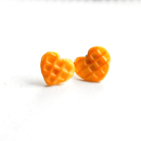 Heart Belgian Waffles Stud Earrings - Jillicious charms and accessories