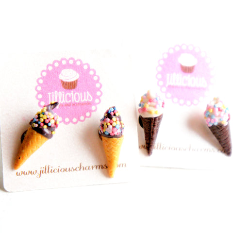 Sprinkles Ice Cream Cone Stud Earrings - Jillicious charms and accessories
