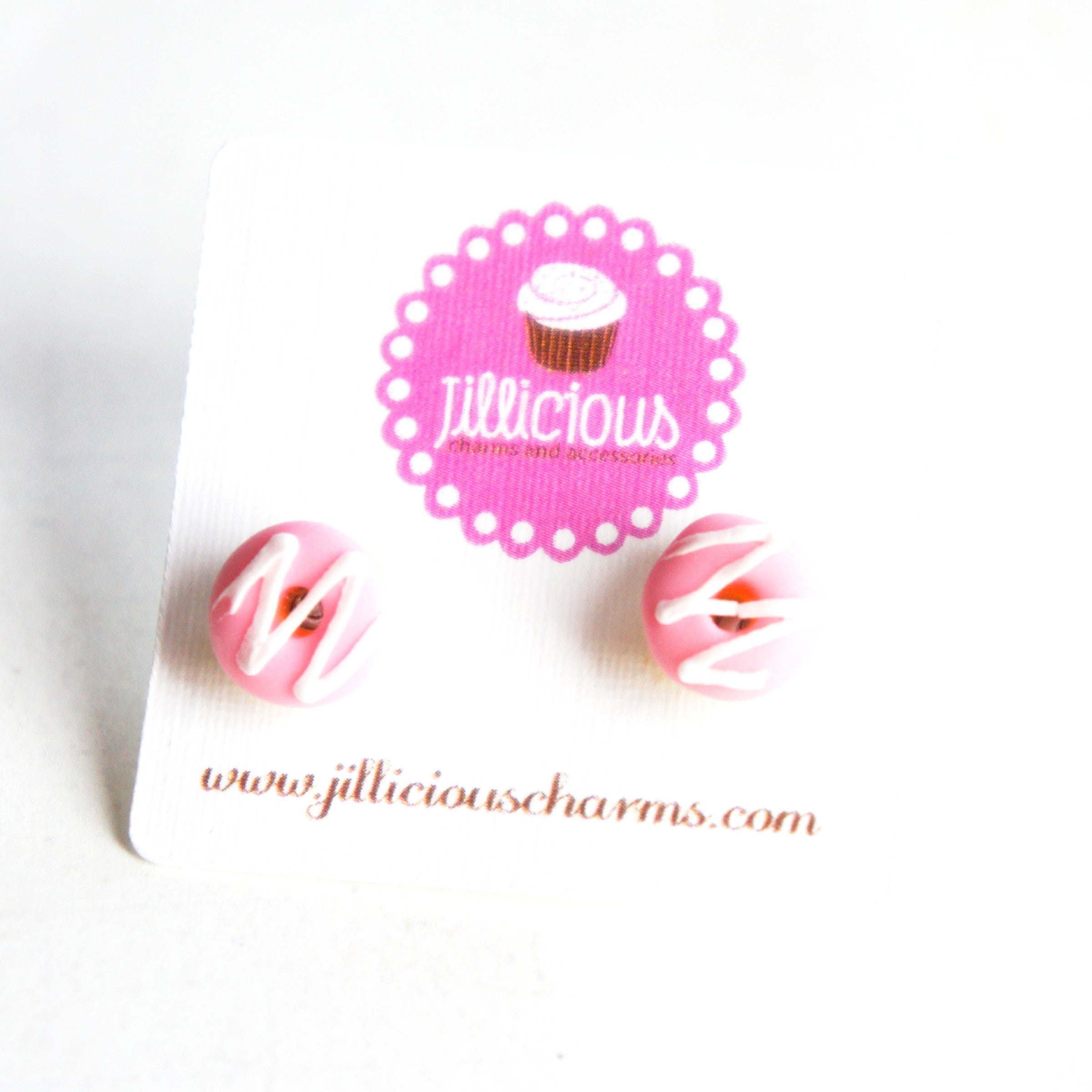 Strawberry Donuts w/ White Chocolate Drizzle Stud Earrings - Jillicious charms and accessories