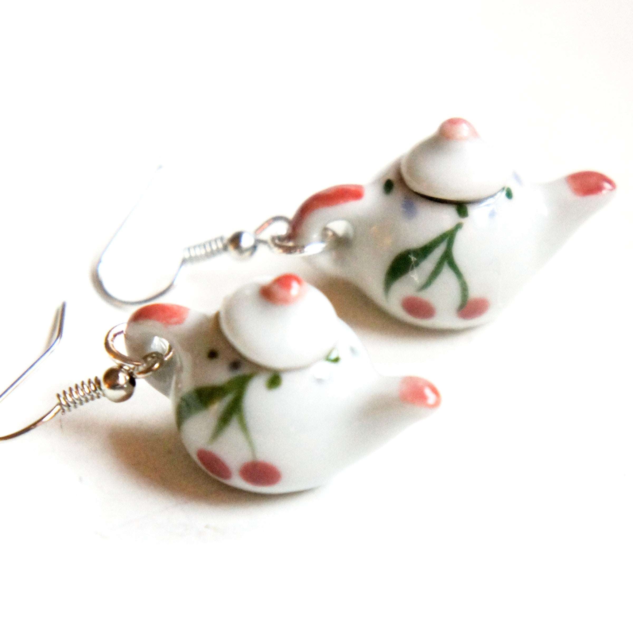 Cherry Tea pot Dangle Earrings - Jillicious charms and accessories