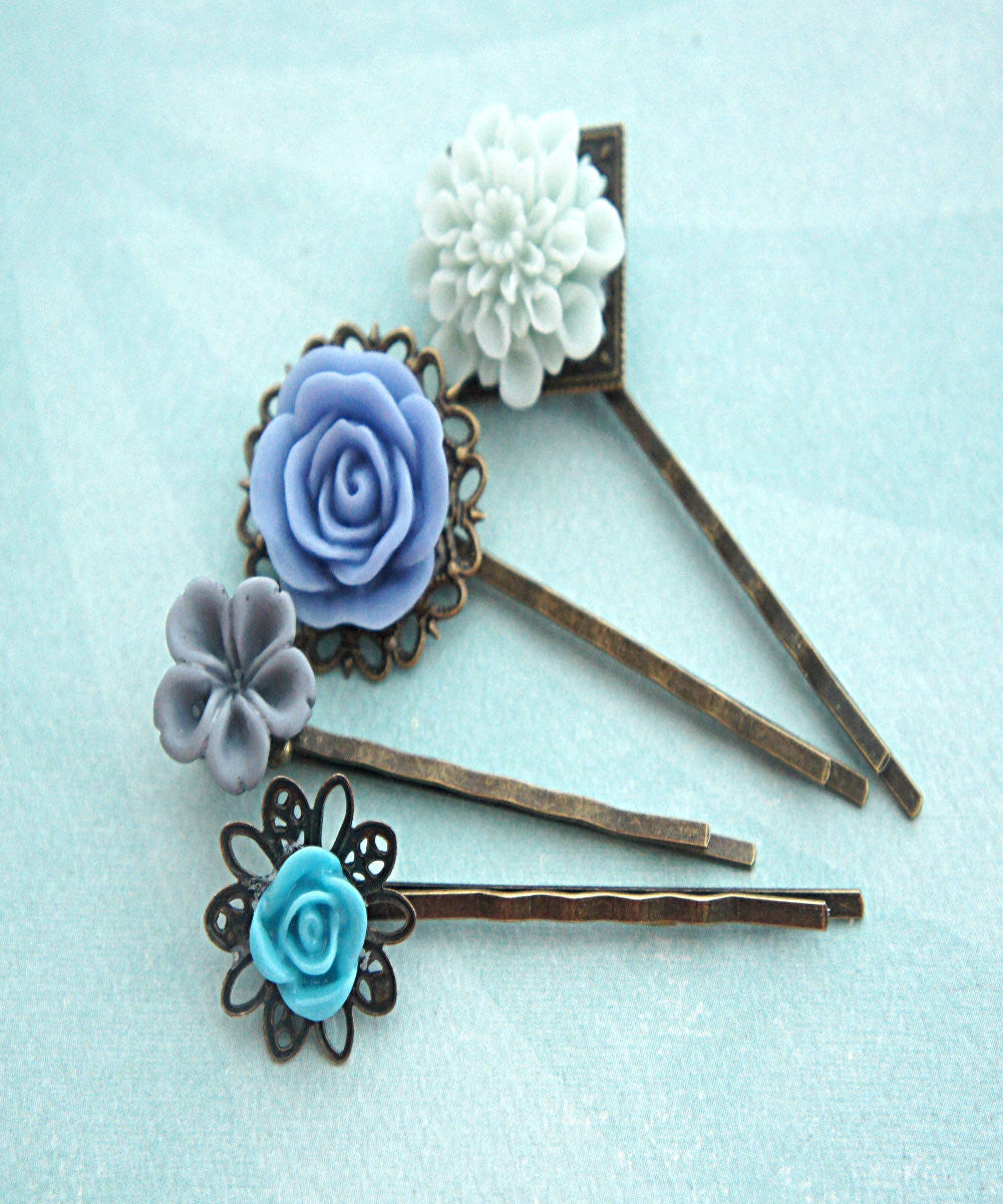 Shades of Blue Flower Hair Clips - Jillicious charms and accessories