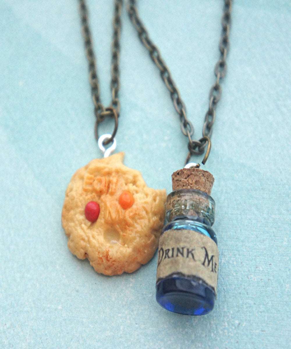 Alice in Wonderland Inspired Friendship Necklace Set- Eat me and Drink me Necklace - Jillicious charms and accessories