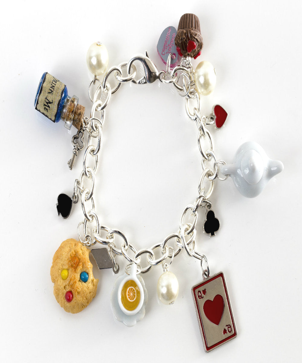 Alice Charm Bracelet Silver Alice in Wonderland Jewelry Mad 